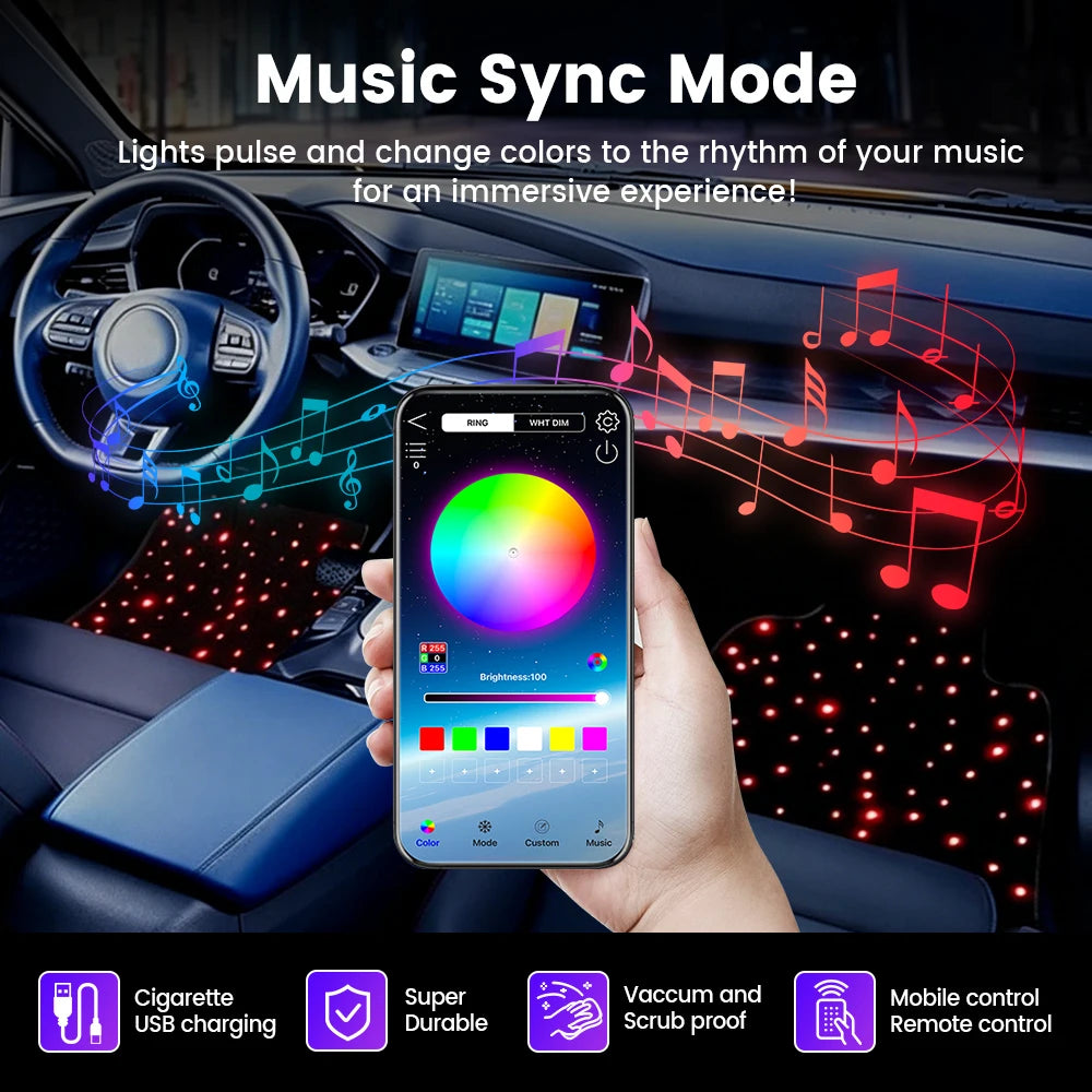 Starlight LED Universal car Floor mat, APP/Remote Control RGB Lighting kit, Waterproof and Washable, a Romantic Atmosphere